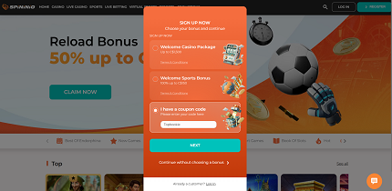 Spininio Casino website